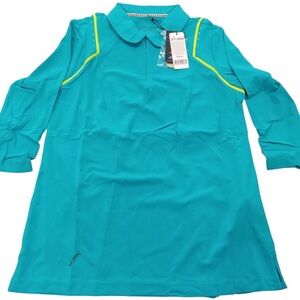 NWT Swingdish Ladies Golf 1/4 zip polo 3/4 sleeve with Swarovski detail Large
